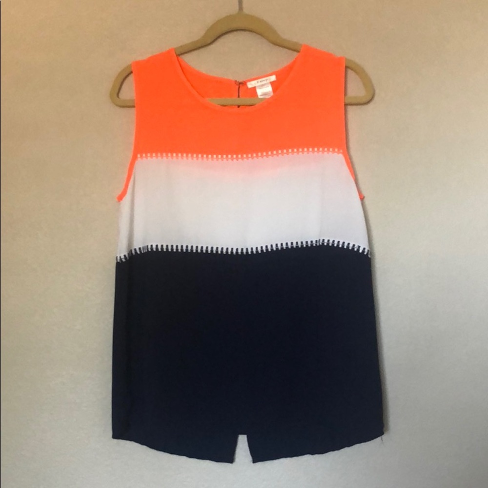 Orange, White, & Navy Sheer Dress Shirt Medium